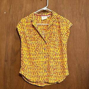 Maeve Anthropologie Pineapple Patterned Button Down Blouse